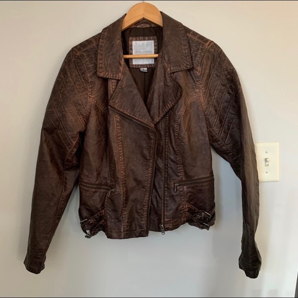COPY - Brown faux leather moto jacket spring and fall - Picture 2 of 8